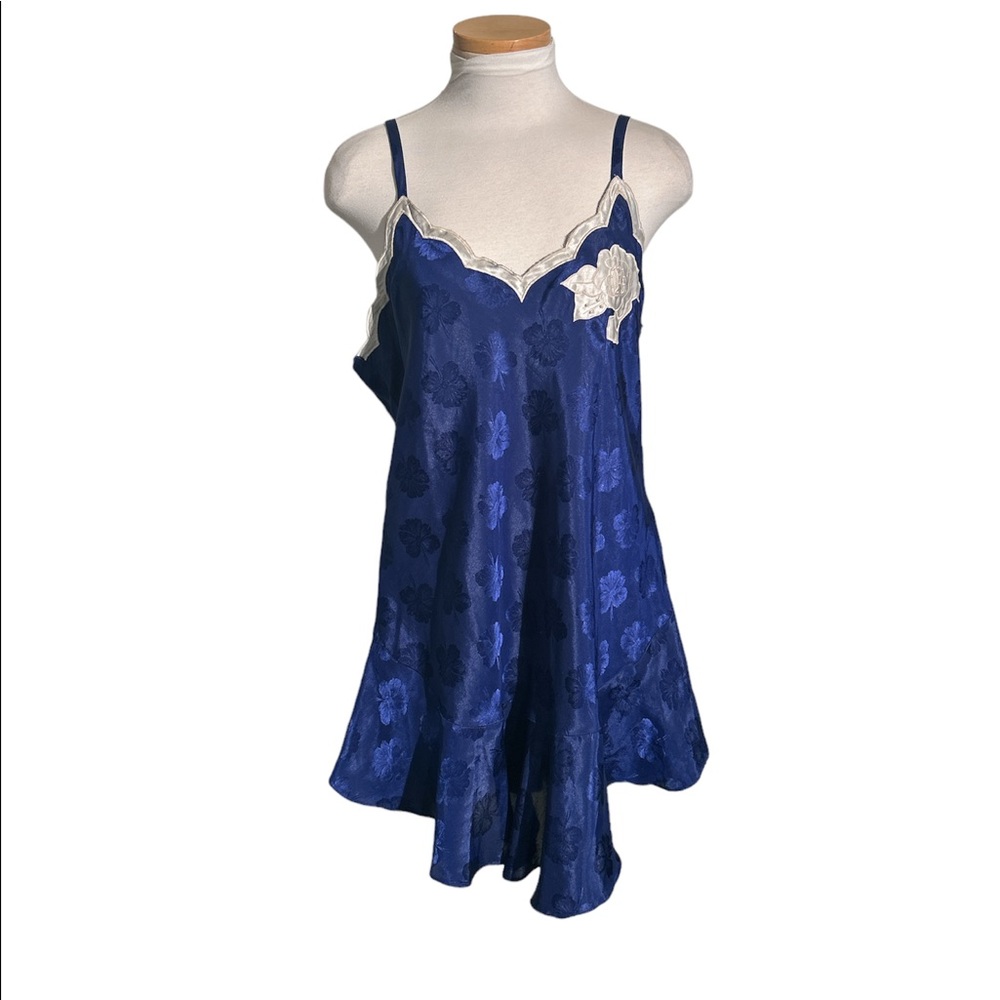 Victoria's Secret Gold Label Blue Floral Satin with White Slip Dress Size M